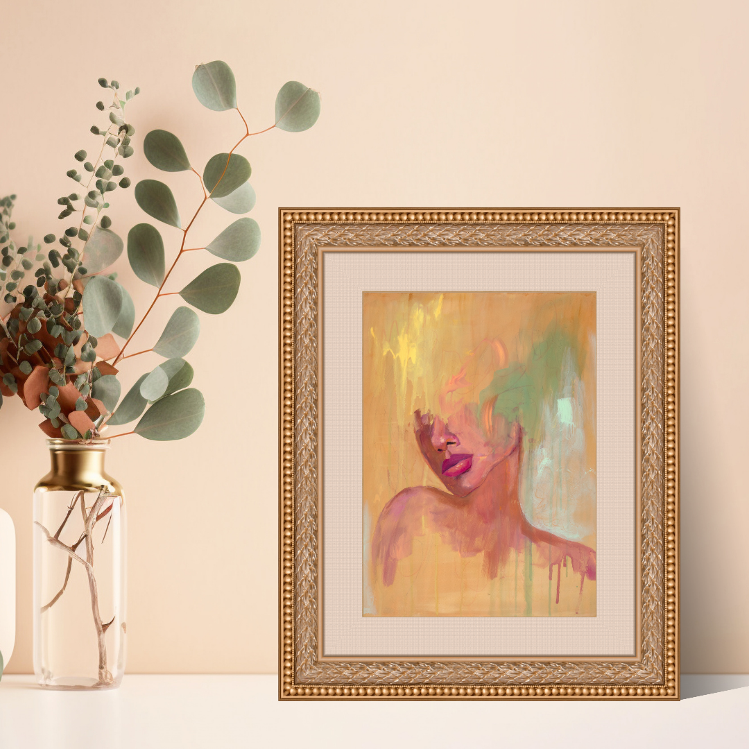 "Melt" A print of the original yellow and green abstract realism mixed media portrait painting by Chelsea Nielsen