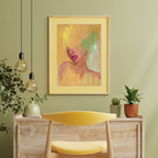 "Melt" A print of the original yellow and green abstract realism mixed media portrait painting by Chelsea Nielsen
