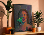 "The In-Between" Abstract realism art. Portrait painting with Luna moth. Print of original painting by Chelsea Nielsen