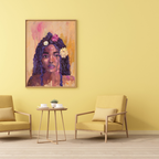 An abstract realism portrait painting of a girl with flowers in her hair by Chelsea Nielsen