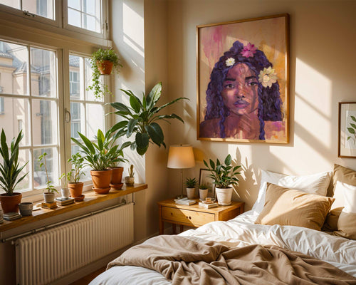 "Bloom" An abstract realism portrait painting of a girl with flowers in her hair by Chelsea Nielsen