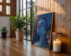 A blue celestial abstract realism portrait painting by Chelsea Nielsen