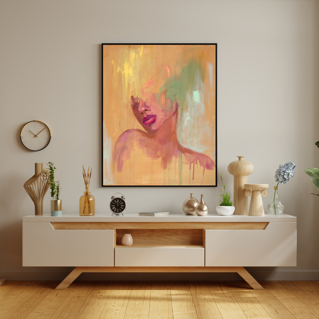 "Melt" A print of the original yellow and green abstract realism mixed media portrait painting by Chelsea Nielsen