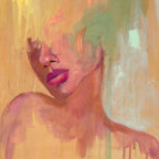 "Melt" A print of the original yellow and green abstract realism mixed media portrait painting by Chelsea Nielsen