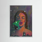 The In-Between, Abstract Realism portrait painting with luna moth - Paper Print