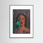 The In-Between, Abstract Realism portrait painting with luna moth - Paper Print