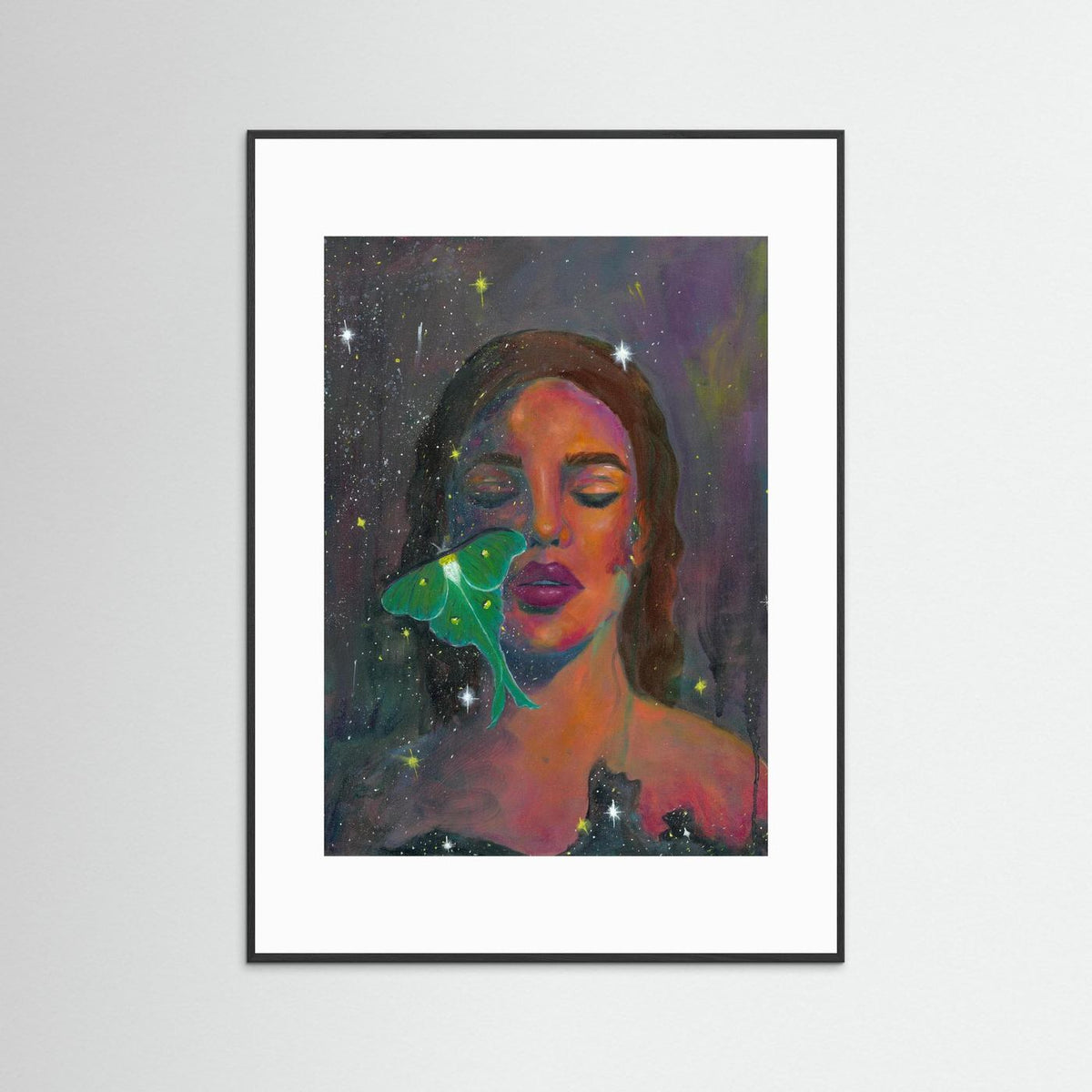 The In-Between, Abstract Realism portrait painting with luna moth - Paper Print