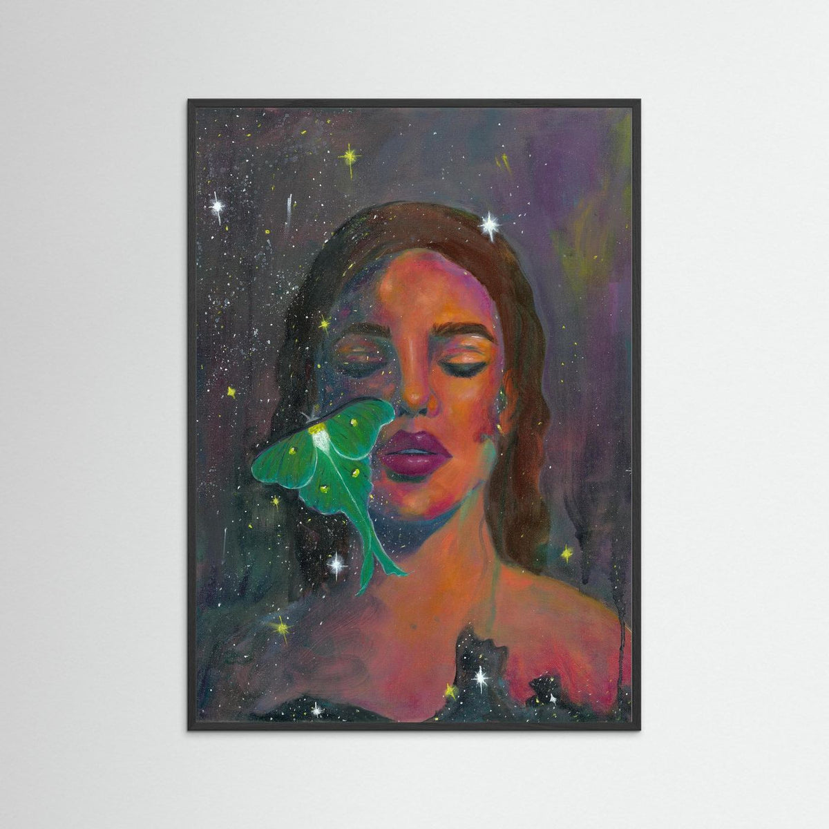 The In-Between, Abstract Realism portrait painting with luna moth - Paper Print