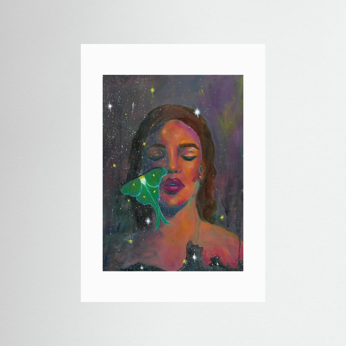 The In-Between, Abstract Realism portrait painting with luna moth - Paper Print