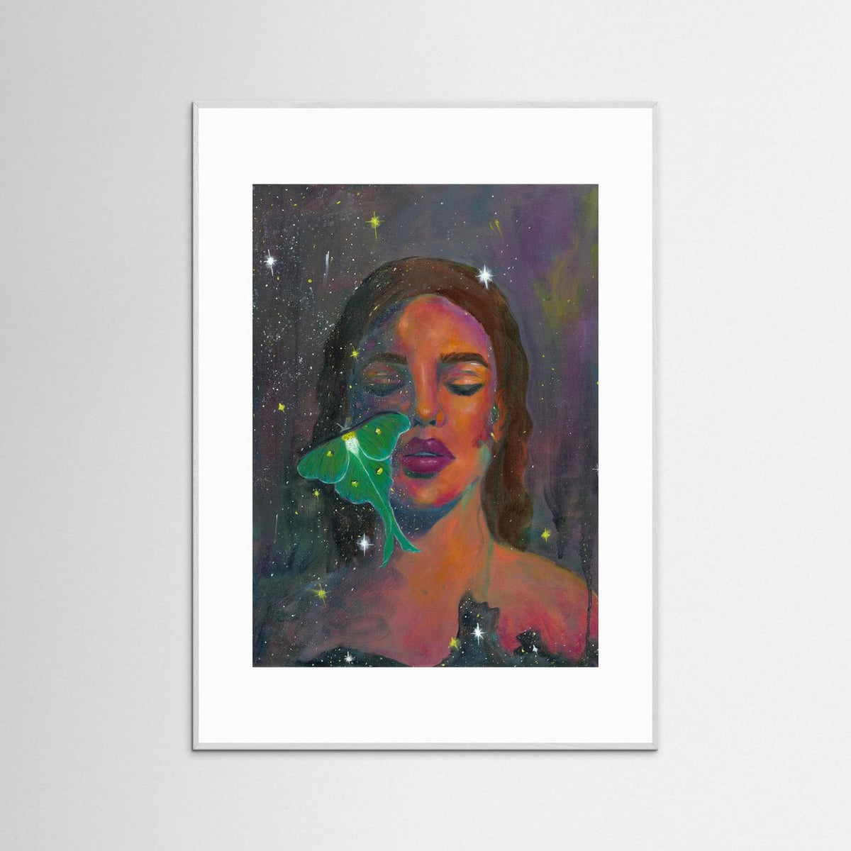 The In-Between, Abstract Realism portrait painting with luna moth - Paper Print