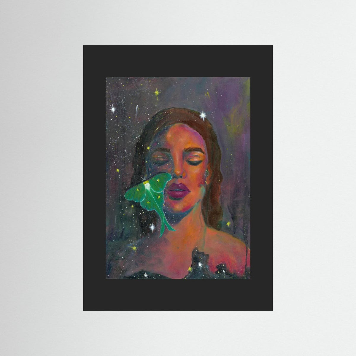 The In-Between, Abstract Realism portrait painting with luna moth - Paper Print