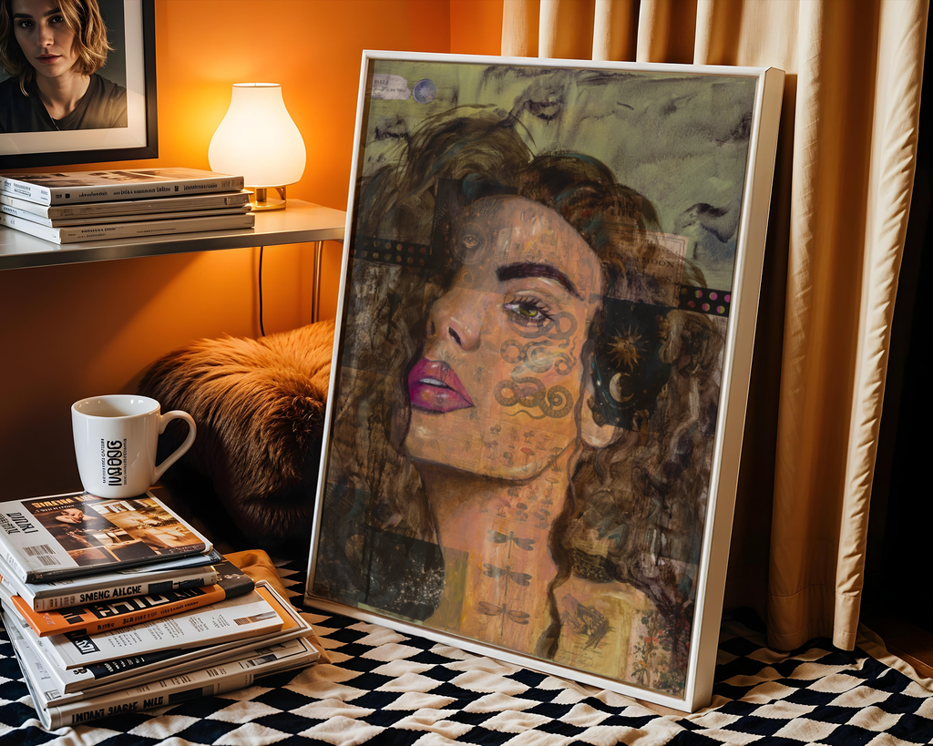 original portrait painting mixed media collage art by Chelsea Nielsen